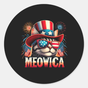 Sticker Rond Feu d'artifice Chat Funny Patriotique Kitty Chat M