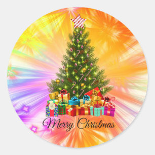 Sticker Rond Feu d'artifice coloré, Arbre de Noël & Cadeaux