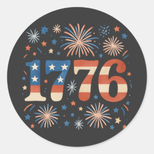 Sticker Rond Feu d'artifice du drapeau américain vintage 1776 4