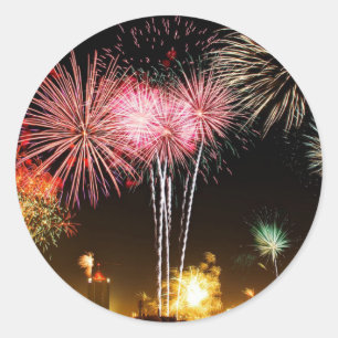 Sticker Rond Feu d'artifice—fête !