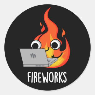 Sticker Rond Feu d'artifice Funky Fire Flame Pun Dark BG