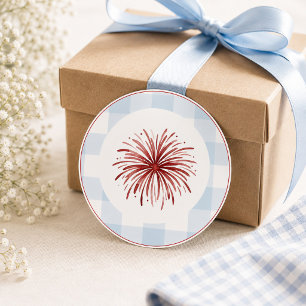 Sticker Rond Feu d'artifice Préparatoire Américaine Gingham Ble