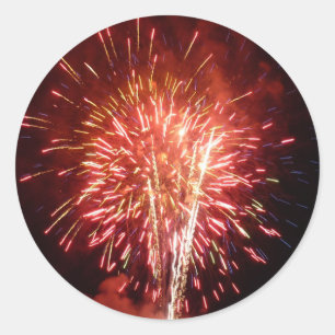 Sticker Rond Feu d'artifice rouge, blanc et bleu II patriotique