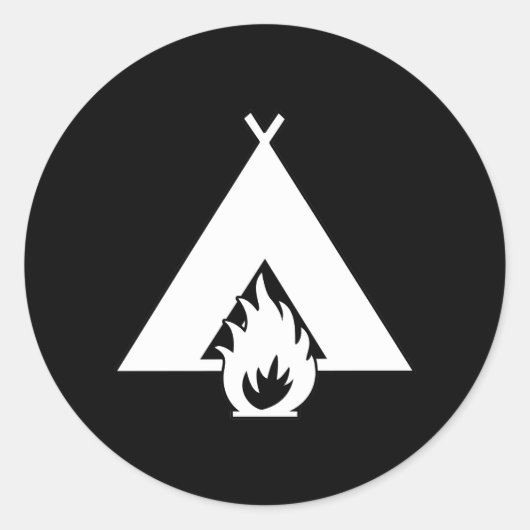 Sticker Rond Feu de camp blanc et symbole de tente pour Arrière (Devant)