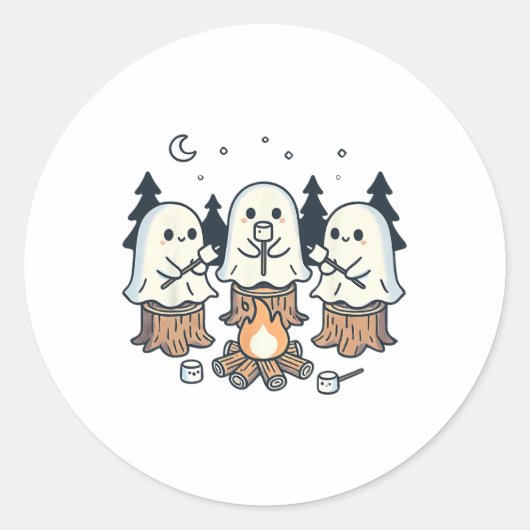Sticker Rond Feu de feu de camp Fantôme Éffrayant Marshmallow H (Devant)