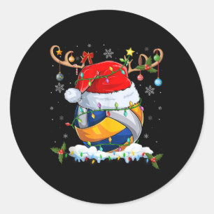 Sticker Rond Feu de Noël Éclairage Reindeer Santa Hat Volleybal