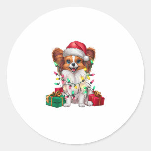 Sticker Rond Feu de Noël Éclairage Santa Chapeau Papillon Chien