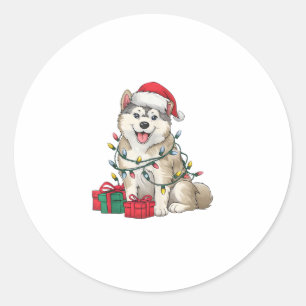 Sticker Rond Feu de Noël Feu de Noël Feu de malamut chien Noël