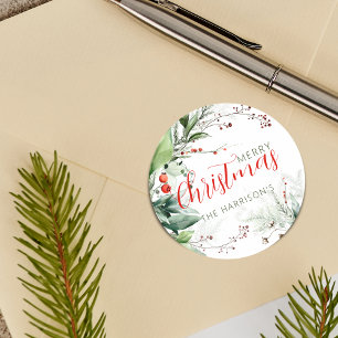 Sticker Rond Feuillage aquarelle festif Joyeux Noël