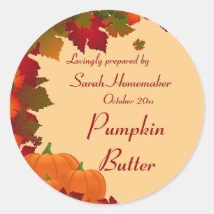 Sticker Rond Feuillage d'automne avec canne ronde Citrouille