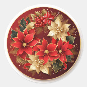Sticker Rond Feuillage de fête Houx rouge élégant