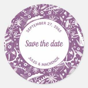 Sticker Rond Feuillage de violet botanique Enregistrer la date