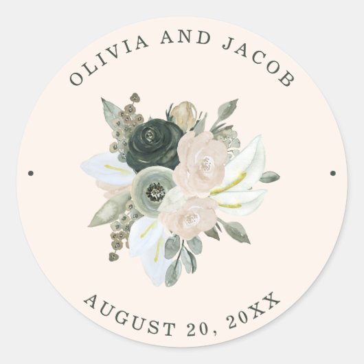 Sticker Rond Feuillage et floral | Mariage rose pâle (Devant)