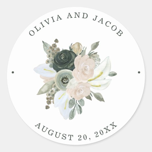 Sticker Rond Feuillage et floral | Mariage vert Sage (Devant)