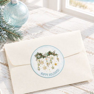 Sticker Rond Feuillage et ornements de Noël tropicaux côtiers