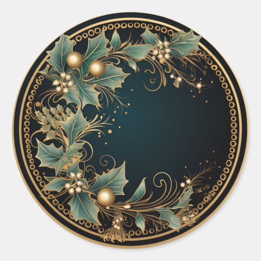 Sticker Rond Feuillage festif doré (Devant)