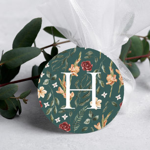 Sticker Rond Feuillage Floral   Sceau de monogramme pour envelo