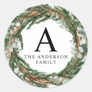 Sticker Rond Feuillage minimal moderne feuillage vert d'hiver f