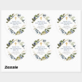 Sticker Rond Feuillage vert bleu or première communion baptême (Feuille)