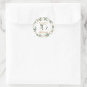 Sticker Rond Feuillage vert et or Monogramme Mariage de couronn (Sac)