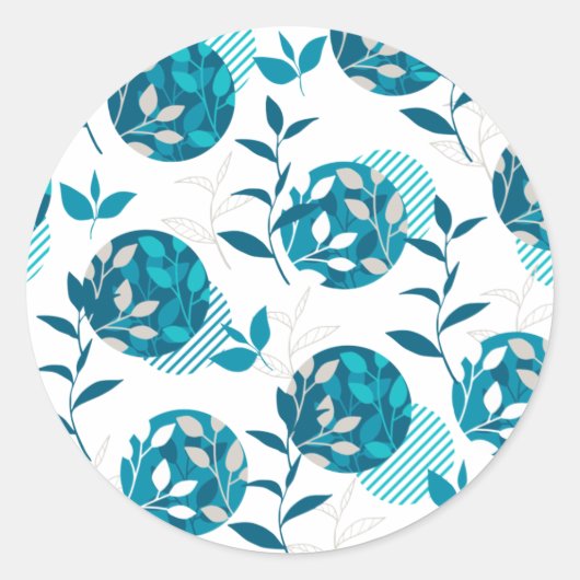 Sticker Rond Feuillage vert printemps et Motif moderne Feuille (Devant)