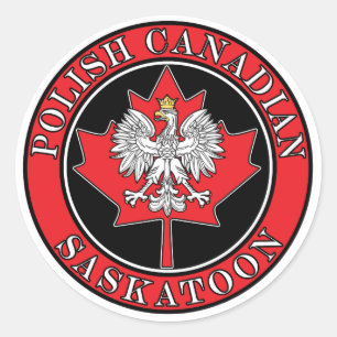 Sticker Rond Feuille canadienne polonaise ronde de Saskatoon