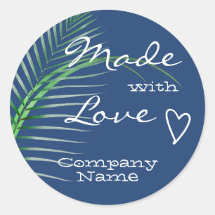 Sticker Rond Feuille d'arbre vert bleu vif faite avec amour cla