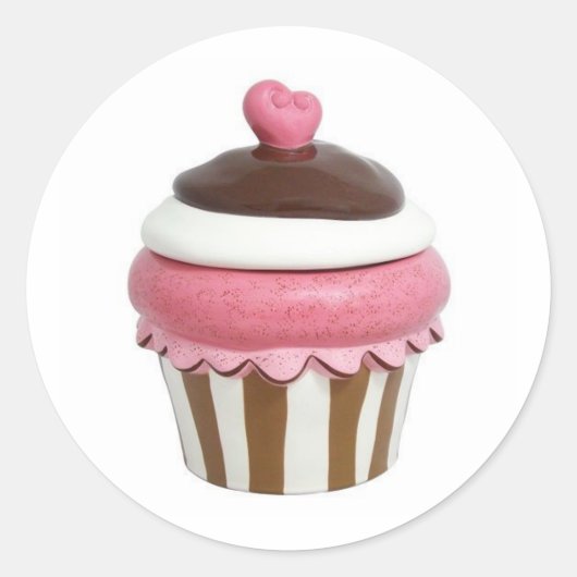 Sticker Rond Feuille d'autocollant de cupcake rose et chocolat (Devant)