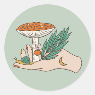 Sticker Rond Feuille d'autocollant pour escargots et champignon