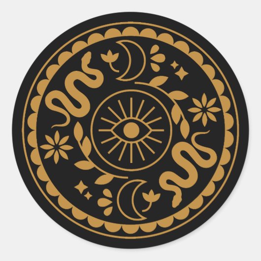 Sticker Rond Feuille d'autocollant serpent et lune de cuisine (Devant)