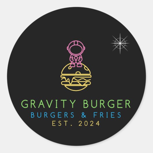 Sticker Rond Feuille d'autocollants Burger Gravité (Devant)