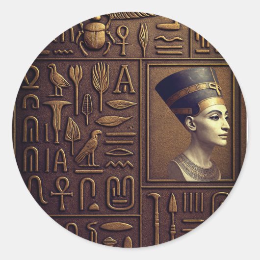 Sticker Rond Feuille d'autocollants Nefertiti Hieroglyph (Devant)