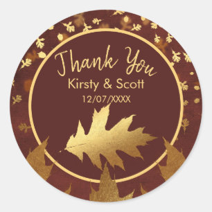 Sticker Rond Feuille d'automne en feuille d'or Faveur de mariag
