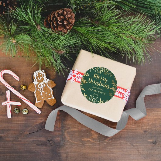 Sticker Rond Feuille de Noël en or moderne