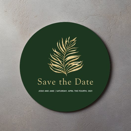 Sticker Rond Feuille de palme d'or Enregistrer la date mariage