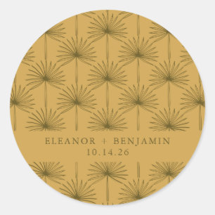 Sticker Rond Feuille de palmier botanique moutarde jaune mariag