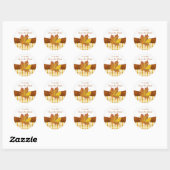 Sticker Rond Feuille d'érable automnale dorée, rayures Enregist (Feuille)