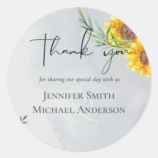 Sticker Rond Feuille d'olive tournesols Mariage rustique (Devant)