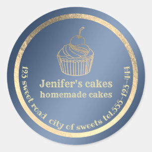 Sticker Rond Feuille d'or cupcakes maison et gâteries emballage