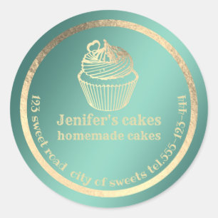 Sticker Rond Feuille d'or cupcakes maison et gâteries emballage