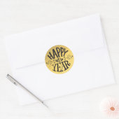 Sticker Rond Feuille d'Or Fêtes Paillettes Script Bonne Année (Enveloppe)