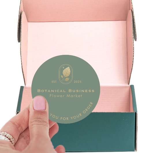 Sticker Rond Feuille d'or moderne Merci vert botanique minimal