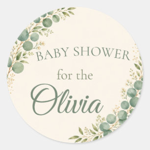 Sticker Rond Feuille : Eucalyptus Botanique Baby Shower Seals