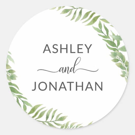 Sticker Rond Feuille Mariage de couronne Botanique Blancs Étiqu (Devant)