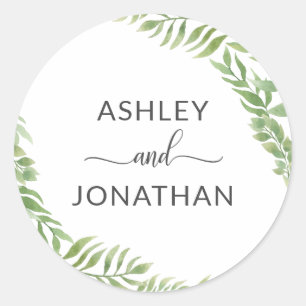 Sticker Rond Feuille Mariage de couronne Botanique Blancs Étiqu