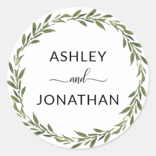 Sticker Rond Feuille Mariage de couronne Botanique Blancs Étiqu