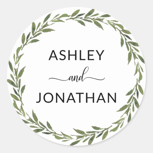 Sticker Rond Feuille Mariage de couronne Botanique Blancs Étiqu (Devant)