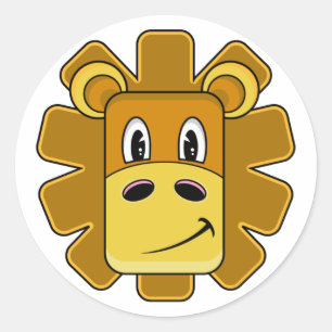 Sticker Rond Feuille mignonne d'autocollant de tête de lion