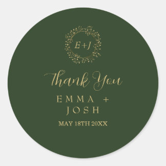 Sticker Rond Feuille minimale | Mariage de monogramme officiel 