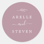 Sticker Rond Feuille minimale | Mauve Mariage Enveloppe sceaux (Devant)